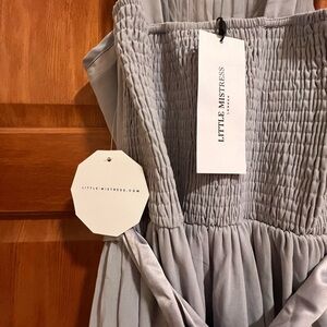 Little Mistress Light Gray Smocked Dress